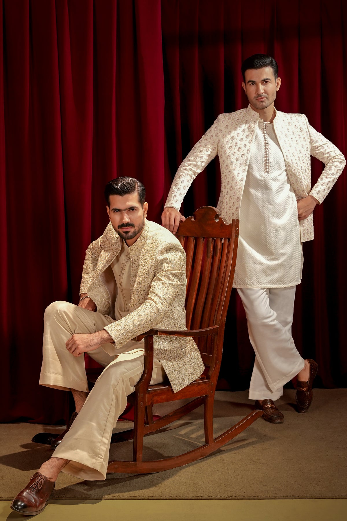 Off-White Embroidered Bandhgala Jacket Suit with Farshi Pajama