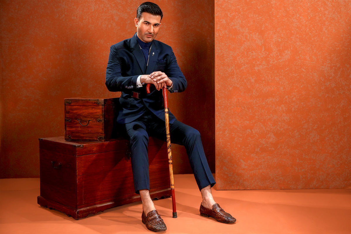 Navy Buckle-Closure Coat Pant with Cravat