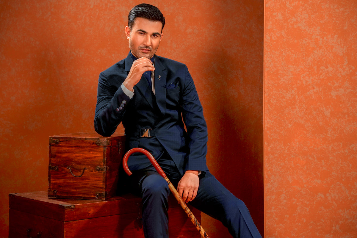 Navy Buckle-Closure Coat Pant with Cravat