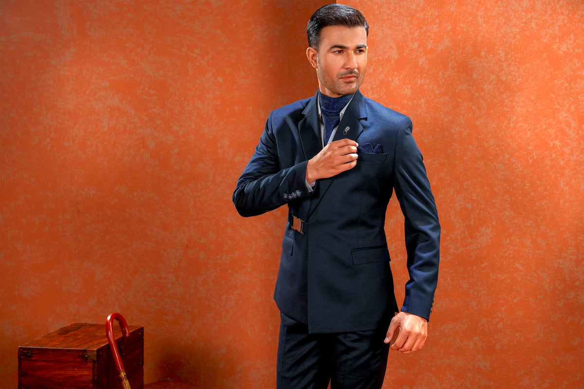 Navy Buckle-Closure Coat Pant with Cravat
