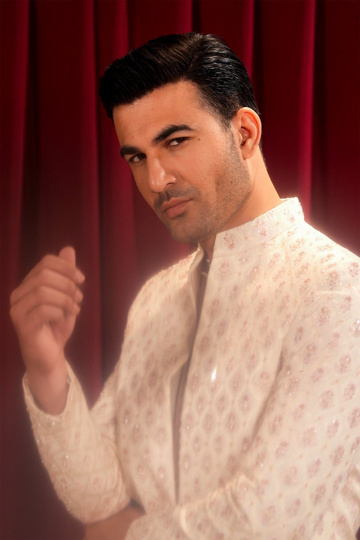 Off-White Embroidered Bandhgala Jacket Suit with Farshi Pajama