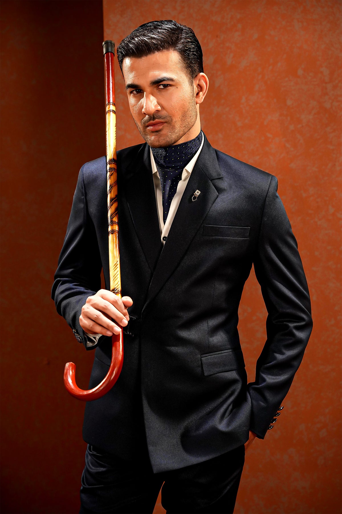 Navy Buckle-Closure Coat Pant with Cravat