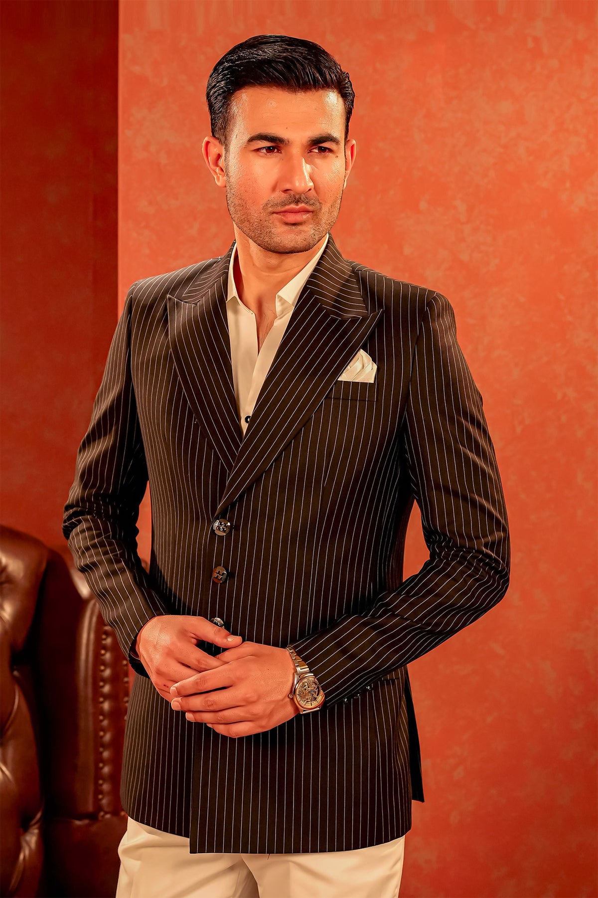 Black Pinstriped Coat Pant with Rust Detailing (Style 2)