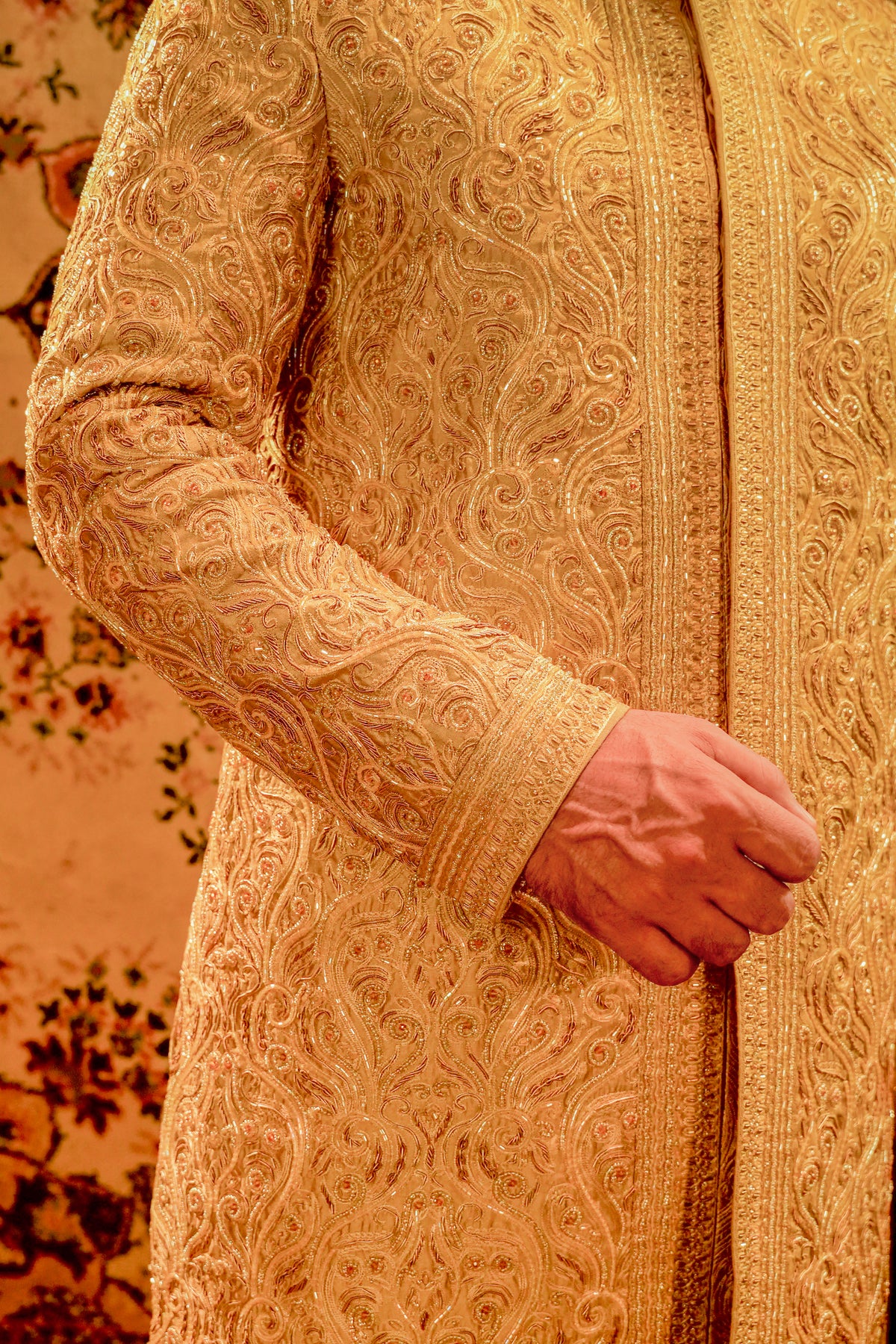Beige Embroidered Bridal Sherwani Set with Turban