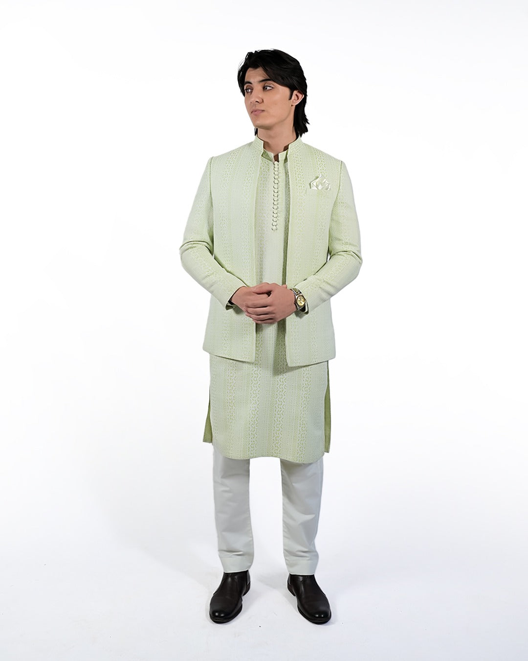 Mint Green Prince Coat Set with Cream Pants Pajama