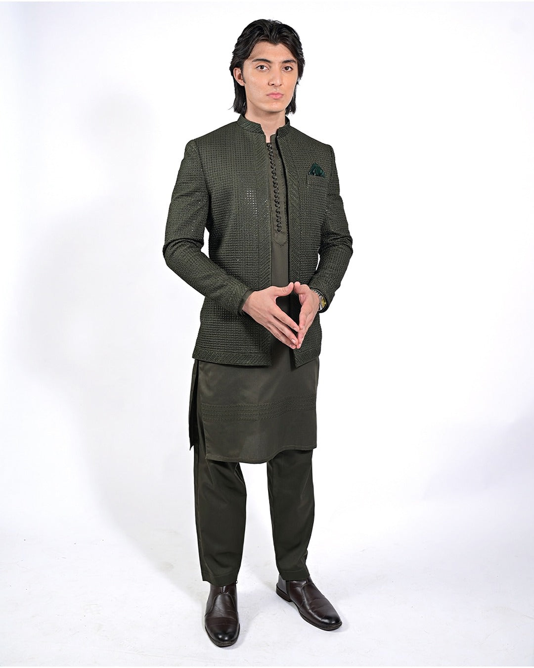 Kai Green Embroidered Prince Coat with Matching Kurta Pajama