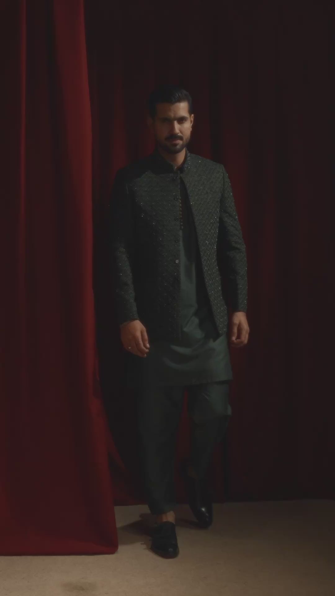 Bottle Green Embroidered Prince Coat with Ball-Button Kurta Pajama